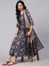 Navyblue Colour Rayon Printed Kurti With Pant Dupatta Wholesale In India Aaradhna 2057